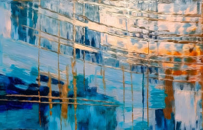 Blue and Gold Abstract Canvas Wall Art – Modern Reflections Painting