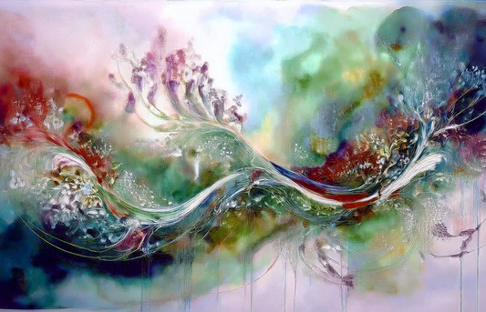 Abstract Botanical Canvas Wall Art – Flow of Nature in Green & Red