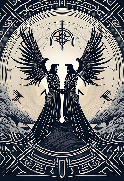 Runes of Thought and Memory – Mythic Angelic Symbolism Canvas Wall Art