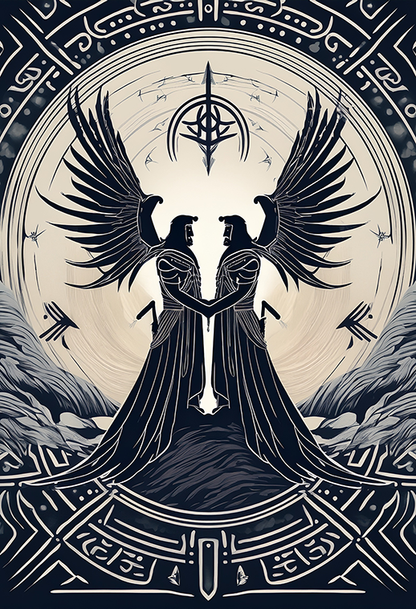 Runes of Thought and Memory – Mythic Angelic Symbolism Canvas Wall Art