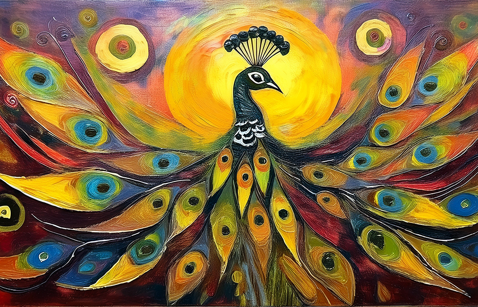 Sacred Guardian – Majestic Peacock Abstract Canvas Wall Art