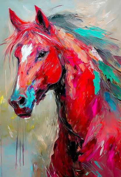Scarlet Freedom – Abstract Red Horse Canvas Wall Art