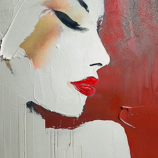 Scarlet Whisper Minimal Abstract Portrait Canvas Wall Art