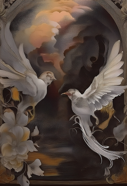Shadow Birds Abstract Botanical Canvas Wall Art