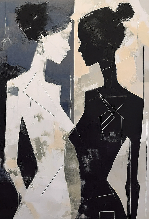 Shadows in Contrast – Minimal Abstract Dual Figure Canvas Wall Art