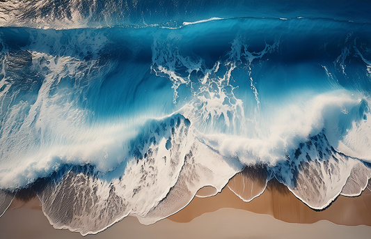 Ocean Wave Canvas Wall Art – Aerial View of Shoreline and Surf