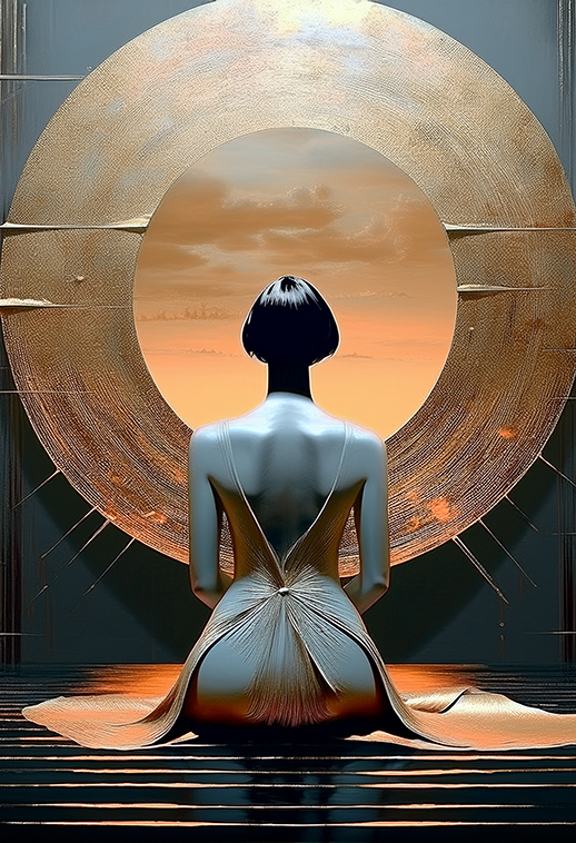Silent Contemplation Canvas Wall Art – Surreal Golden Sunset