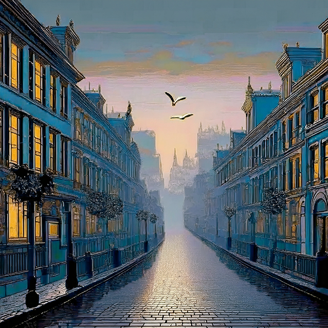 Silent Flight Over Forgotten Paths – Surreal Cityscape Canvas Art
