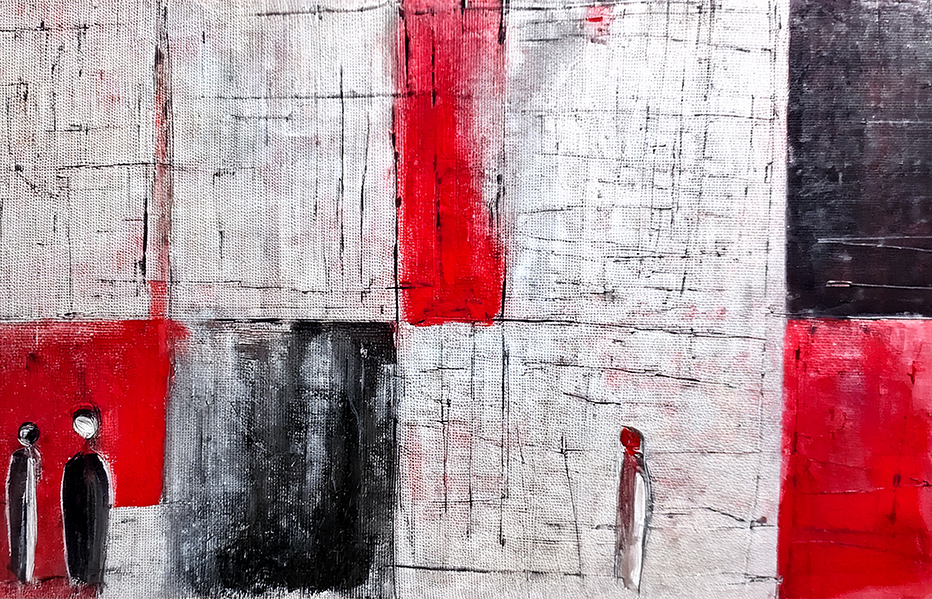 Structured Identity – Abstract Grid with Minimalist Human Forms