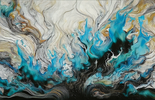 Abstract Energy Canvas Wall Art – Spirit Awakening in Blue & Gold