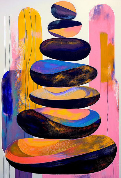 Stacked Harmony – Abstract Zen Stones Canvas Wall Art