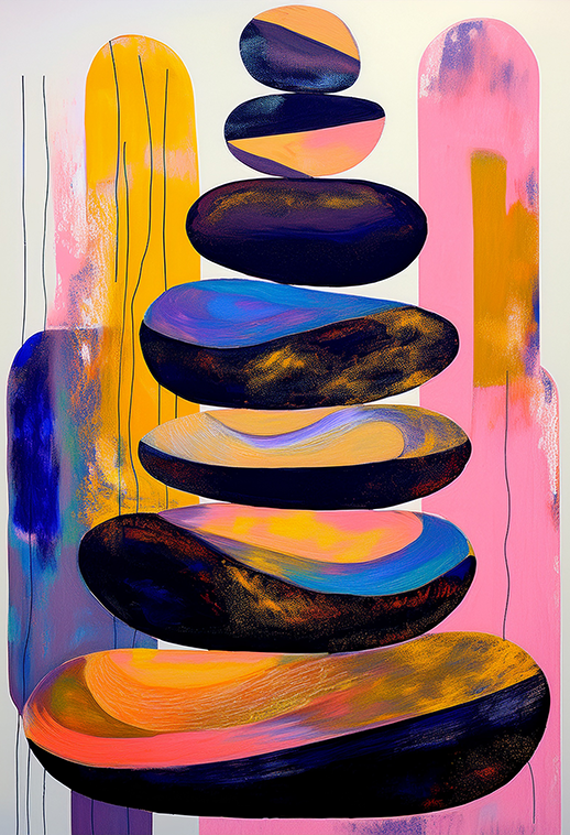 Stacked Harmony – Abstract Zen Stones Canvas Wall Art