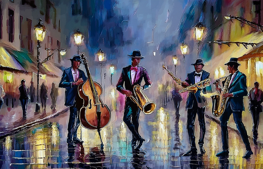 Street Jazz Nights – Urban Music Scene Canvas Wall Art