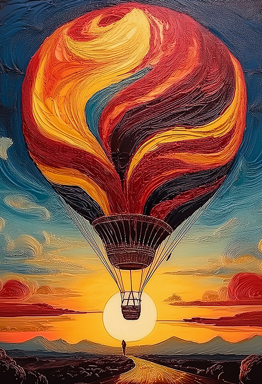 Sunset Voyage – Hot Air Balloon Abstract Canvas Wall Art