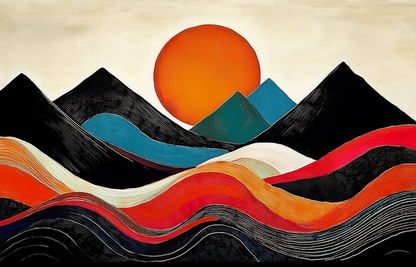 Sunset Waves of Mountains – Vibrant Abstract Mountain Landscape Canvas Wall Art