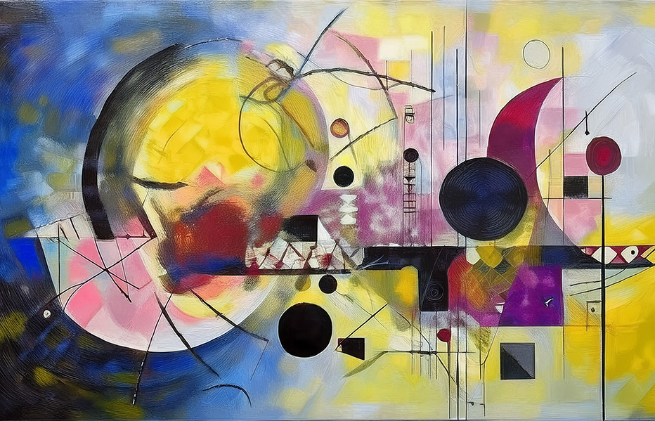 Symphony of Shapes – Abstract Geometric Expression in Yellow, Blue, and Red Canvas Wall Art