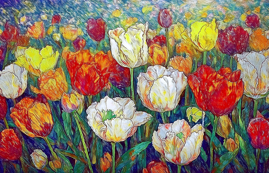 Tulip Garden Canvas Wall Art – Vibrant Multicolor Floral Painting