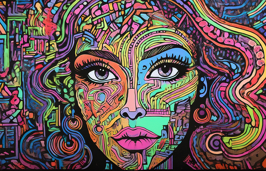 Psychedelic Woman Portrait Canvas Wall Art – Vibrant Abstract Face Painting