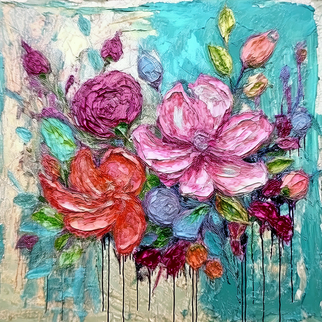Tossed Bouquet – Abstract Floral Mixed Media Canvas