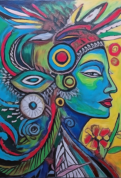 Totemic Encounter – Tribal Abstract Portrait | 200-Year Fade-Resistant Epson Print