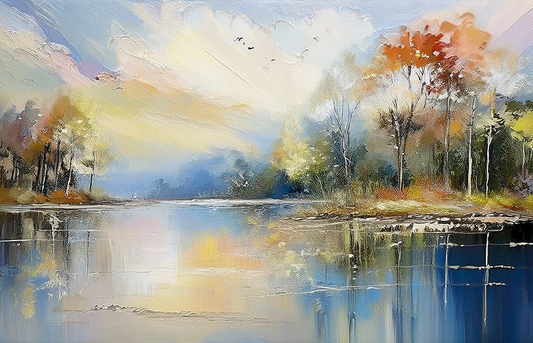 Lake Canvas Wall Art – Abstract Autumn Forest Landscape Painting