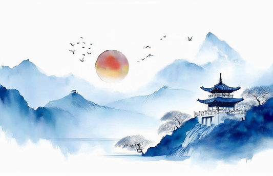 Tranquility in the Blue Mountains – Japanese Zen Landscape Canvas
