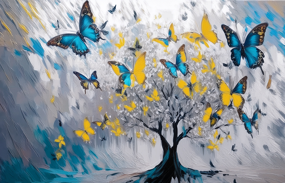 Tree of Transformation – Abstract Butterfly Canvas Wall Art