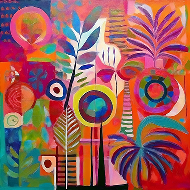 Tropical Echoes – Vibrant Abstract Botanical Canvas Wall Art