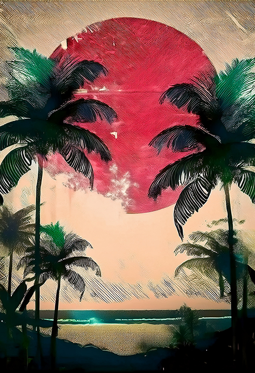Tropical Mirage – Sunset Palm Tree Canvas Wall Art