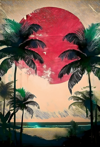 Tropical Mirage – Sunset Palm Tree Canvas Wall Art