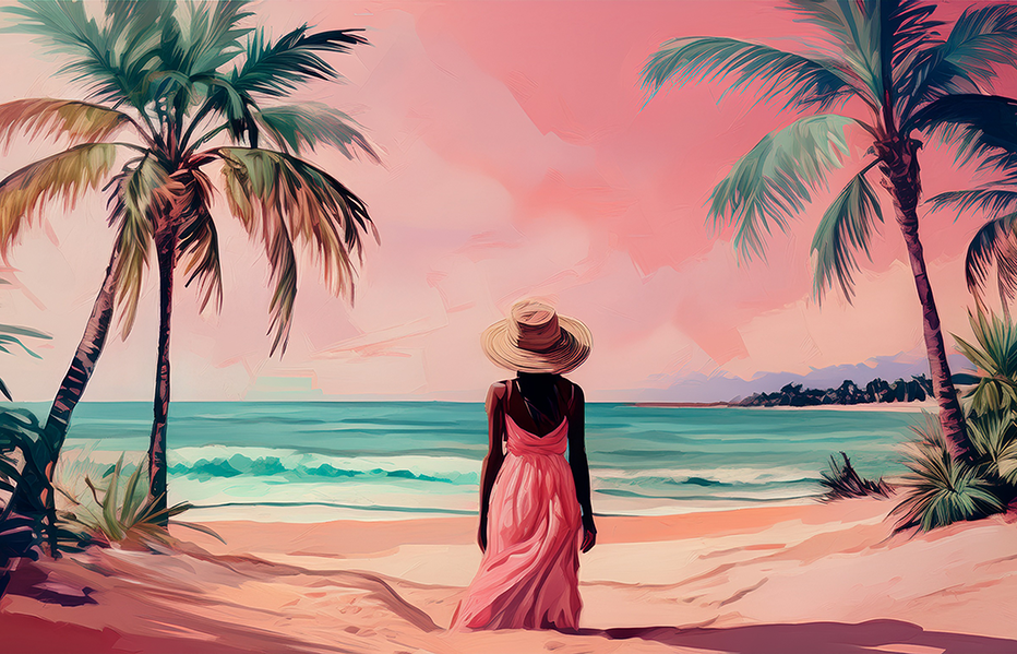 Tropical Reverie – Woman by the Sea Canvas Wall Art