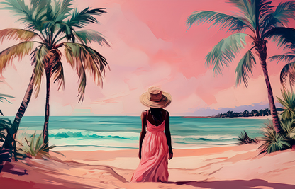 Tropical Reverie – Woman by the Sea Canvas Wall Art