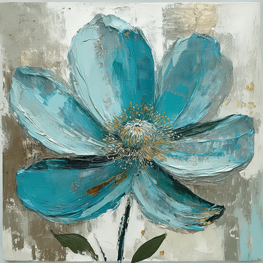 Turquoise Bloom – Textured Floral Canvas Wall Art