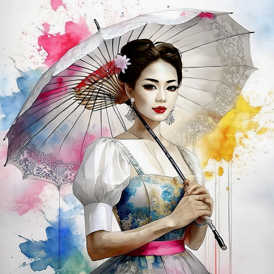 Umbrella Grace Elegant Portrait Canvas Wall Art