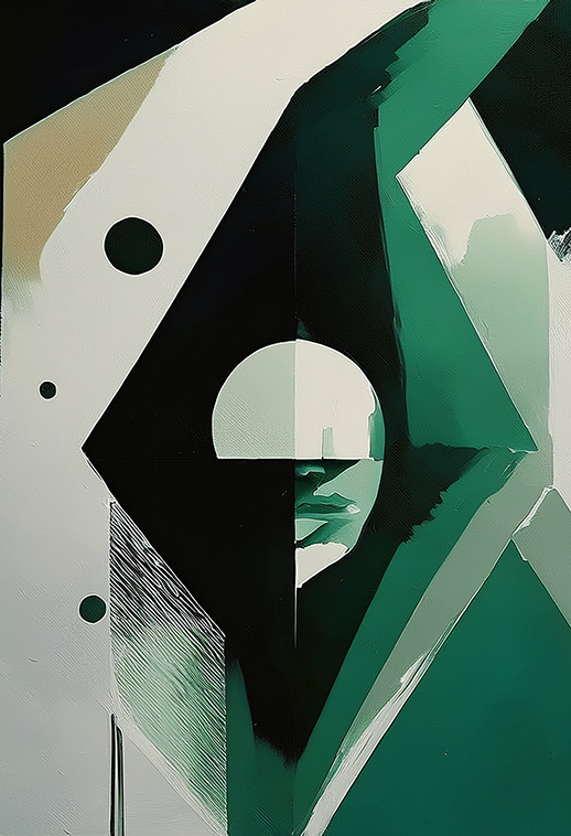 Veiled Emerald Canvas Wall Art – Geometric Abstract Portrait