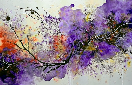 Purple Abstract Canvas Wall Art – Modern Floral Ink Painting