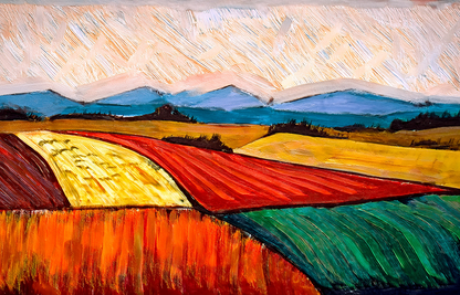 Colorful Fields Canvas Wall Art – Abstract Geometric Landscape Painting