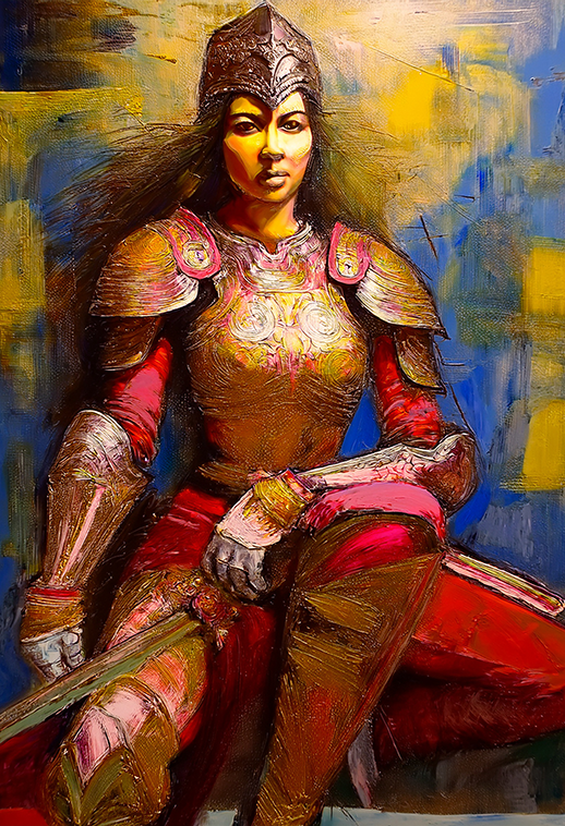 Warrior’s Reverie – Bold Female Knight Canvas Wall Art