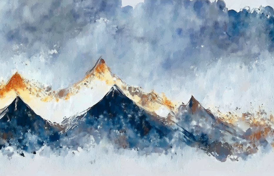 Watercolor Mountain Horizon – Abstract Blue and Gold Landscape Canvas Wall Art