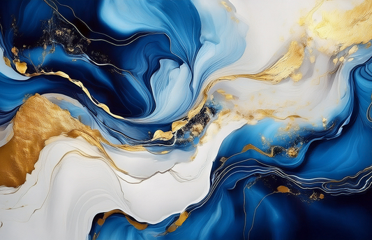 Waves of Gold & Blue – Luxury Abstract Canvas Wall Art