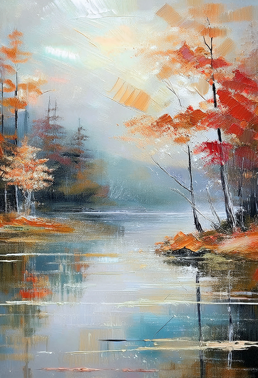 Whispers of Autumn Lake – Serene Landscape Canvas Wall Art