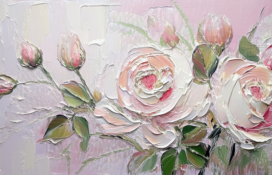 Whispers of Roses – Textured Abstract Rose Canvas Wall Art