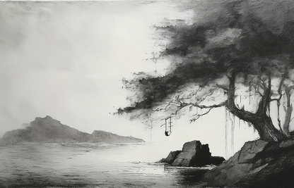 Whispers of Silence – Monochrome Zen Landscape Canvas