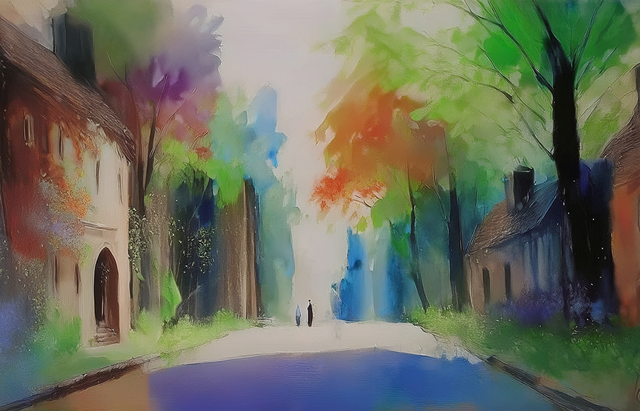 Whispers of the Hidden City – Dreamlike Village Path Canvas