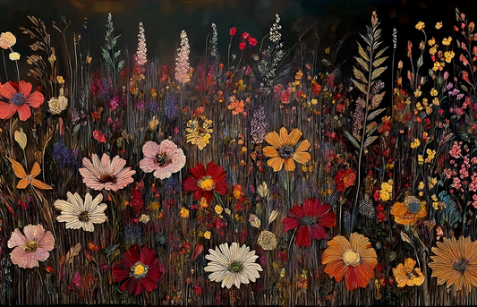 Wildflowers in the Dark – Textured Abstract Floral Canvas Wall Art